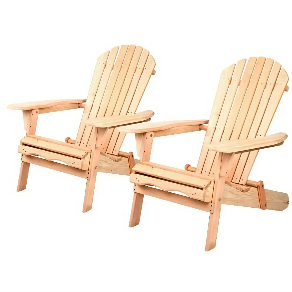 Gardeon Adirondack Outdoor Chairs Wooden Beach Chair Patio Furniture Garden Natural Set of 2