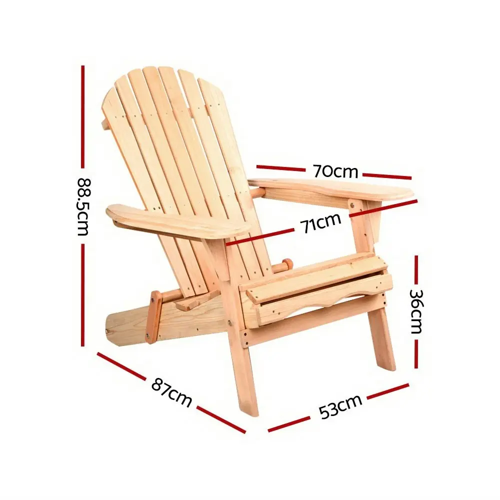 Gardeon Adirondack Outdoor Chairs Wooden Beach Chair Patio Furniture Garden Natural Set of 2