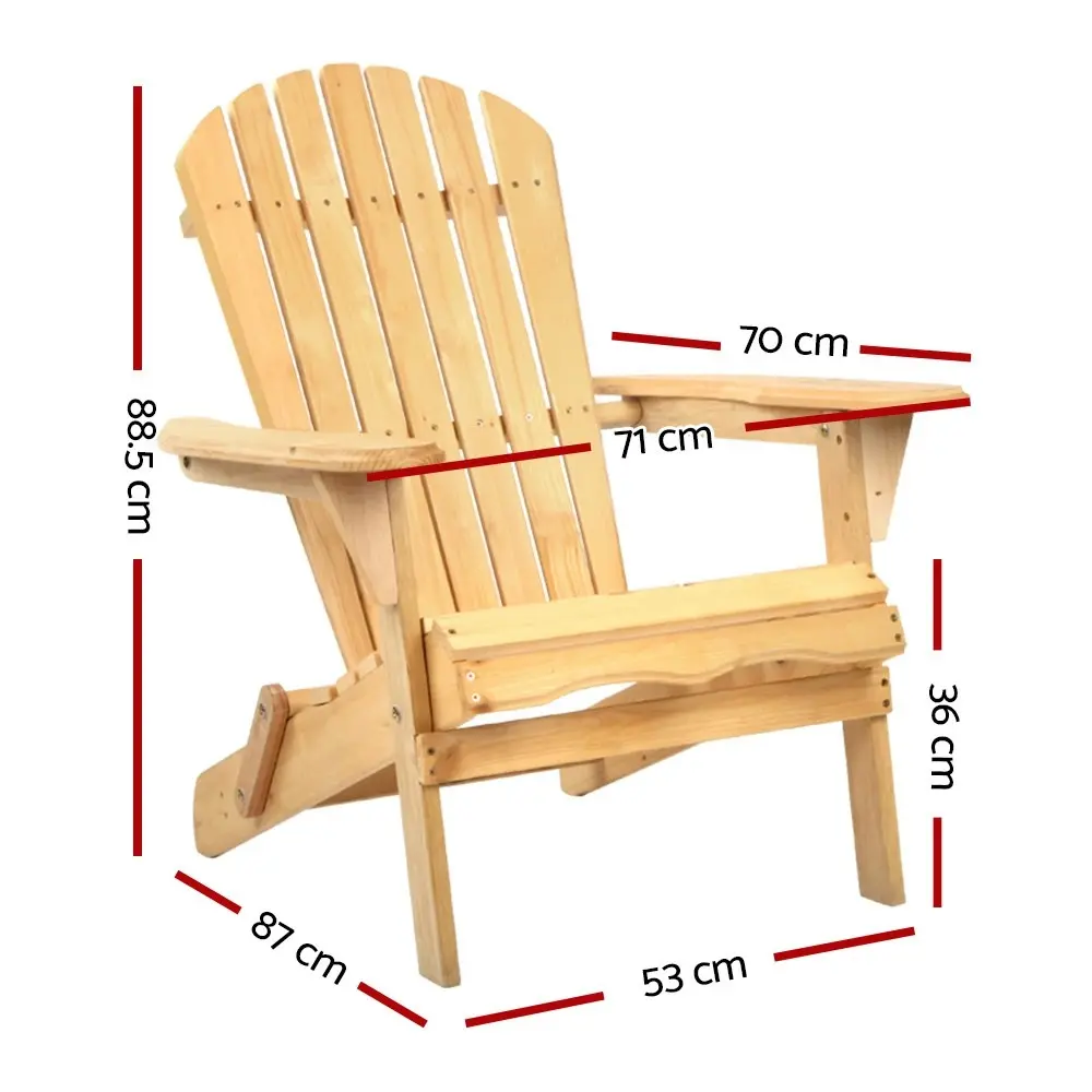 Gardeon Adirondack Outdoor Wooden Chair Patio Furniture Garden Natural