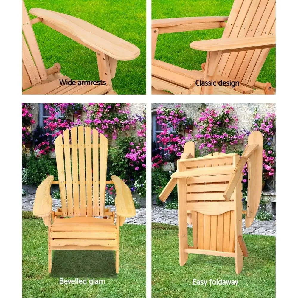 Gardeon Adirondack Outdoor Wooden Chair Patio Furniture Garden Natural