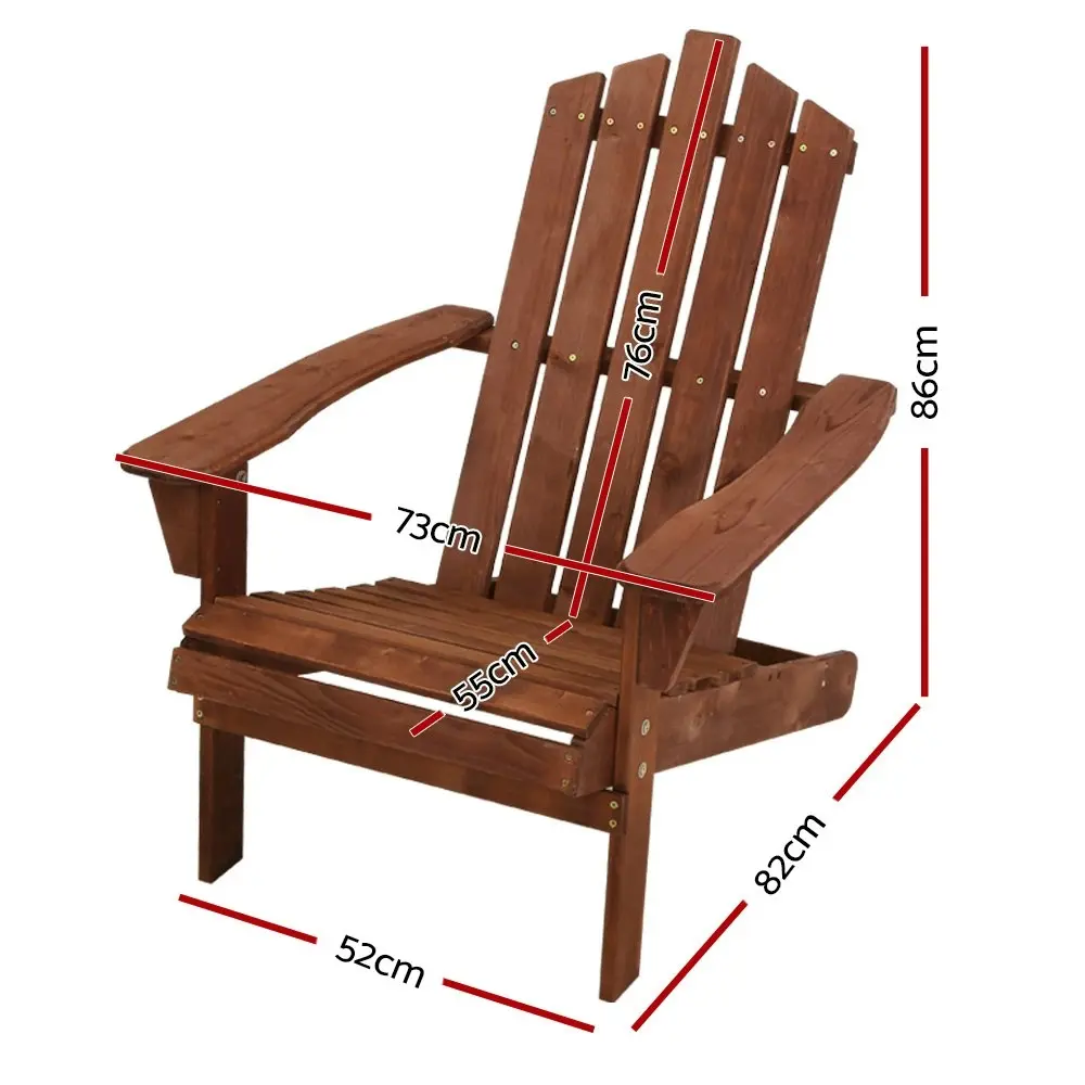 Gardeon Adirondack Outdoor Chairs Wooden Beach Chair Patio Furniture Garden Brown