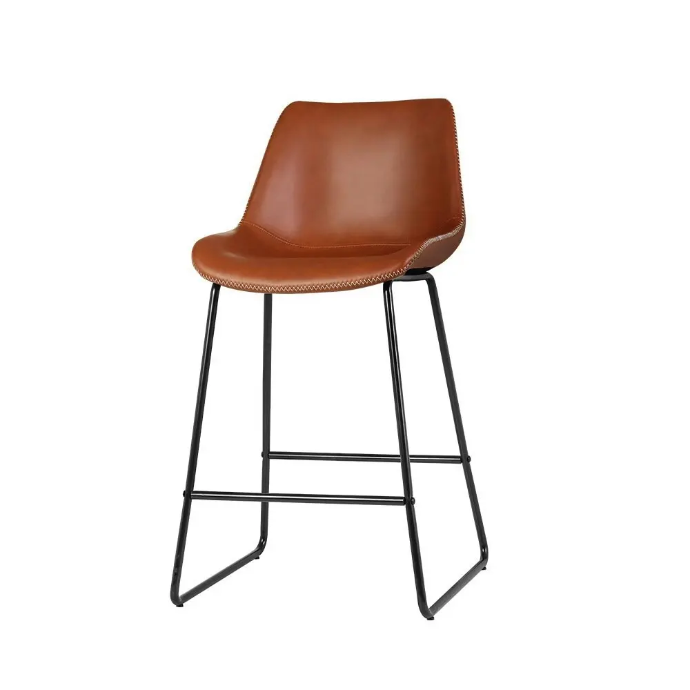 Artiss 2x Bar Stools Leather Padded Metal Legs Brown