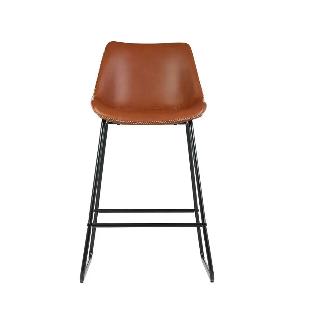 Artiss 2x Bar Stools Leather Padded Metal Legs Brown