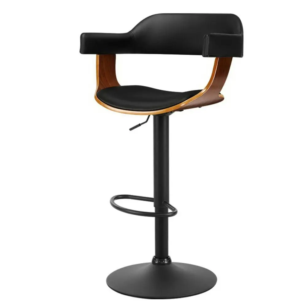 Artiss Bar Stools Gas Lift Leather w/Armrest All Black