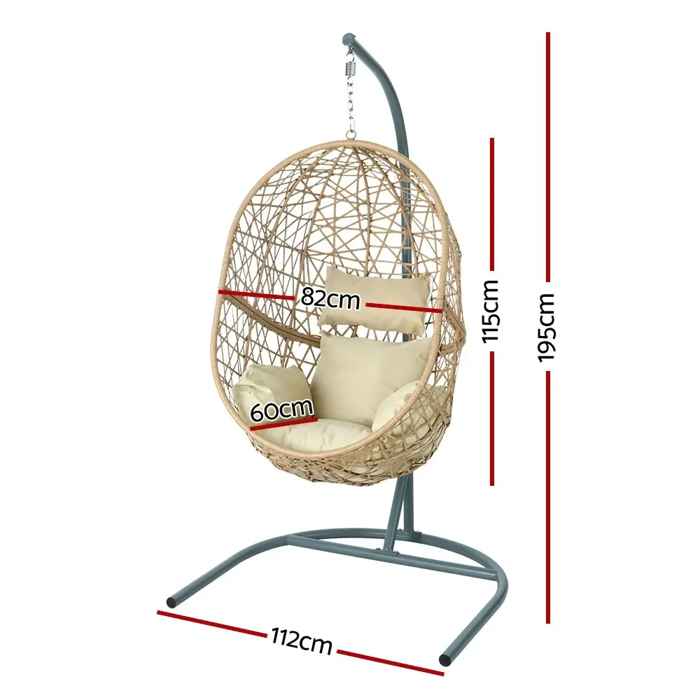 Gardeon Outdoor Egg Swing Chair Wicker Rattan Furniture Pod Stand Cushion Yellow