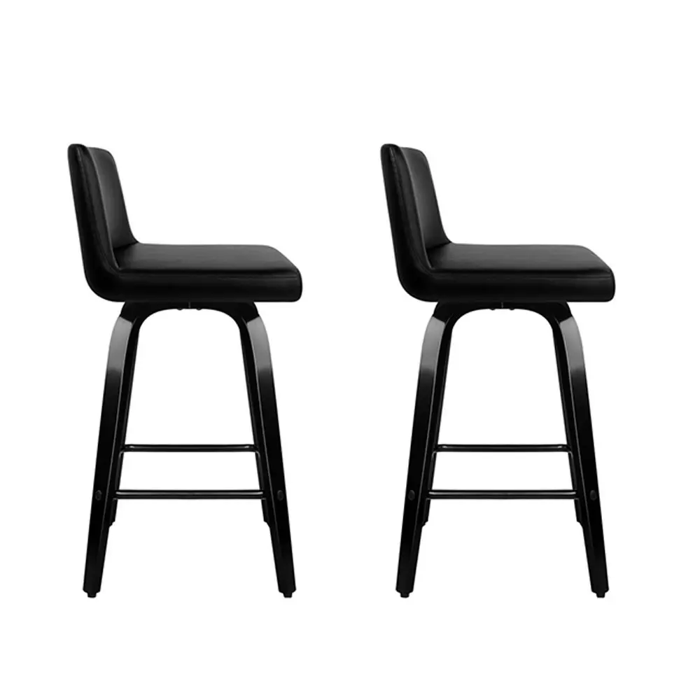 Artiss 2x Bar Stools Swivel Leather Padded Black