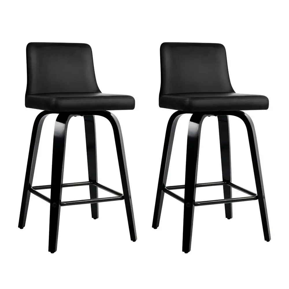 Artiss 2x Bar Stools Swivel Leather Padded Black