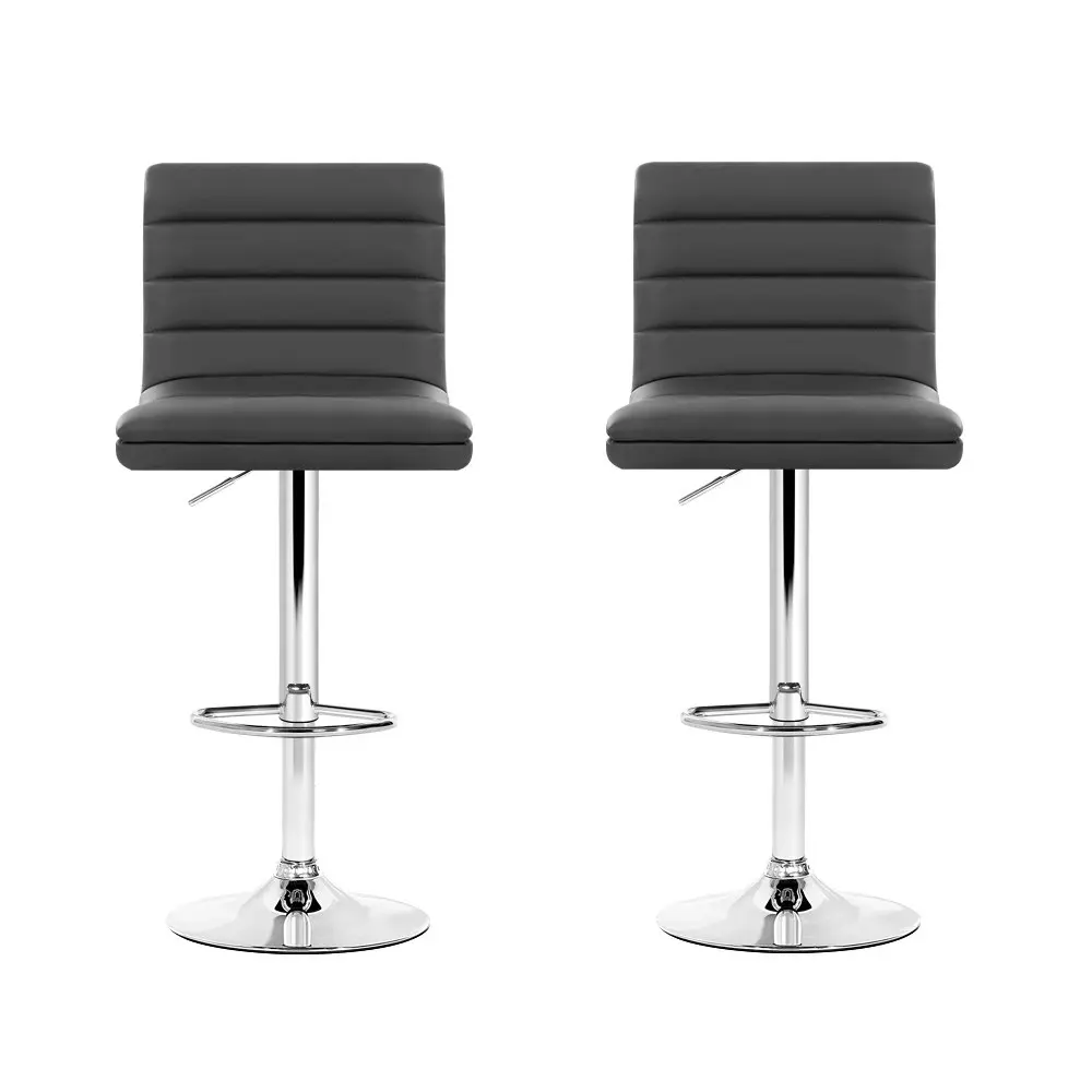 Artiss 2x Bar Stools Padded Leather Gas Lift Grey