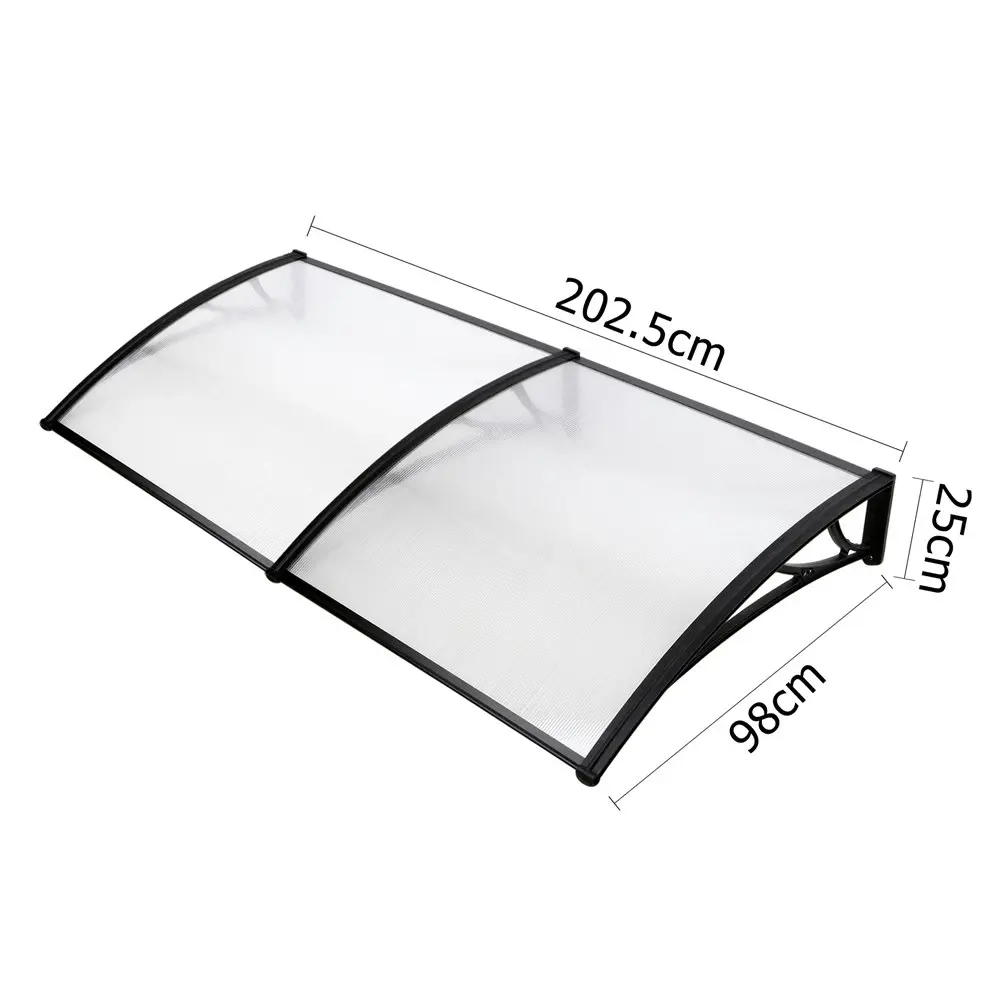 Instahut Window Door Awning Canopy 1mx2m Transparent Sheet Black Plastic Frame