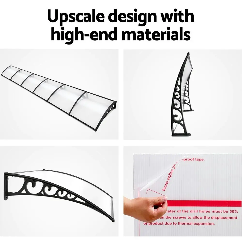 Instahut Window Door Awning? 1mx6m Transparent Hollow Sheet Plastic Frame