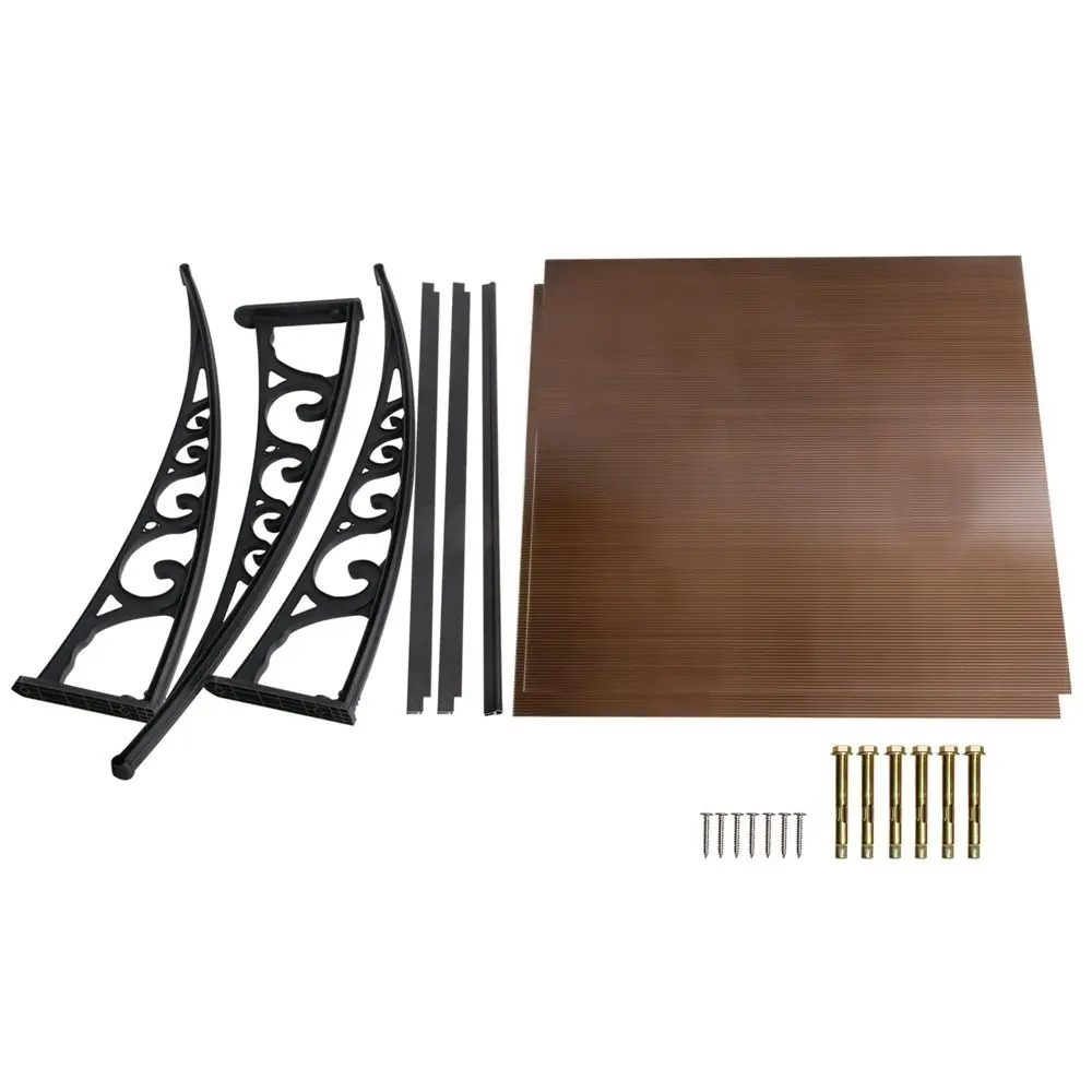 Instahut Window Awning Door Canopy 1m x 2m Brown Hollow Sheet Plastic Frame