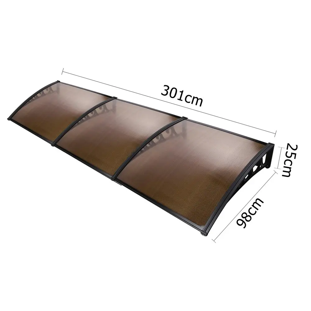 Instahut Window Door Awning? 1mx3m Brown Hollow Sheet Plastic Frame