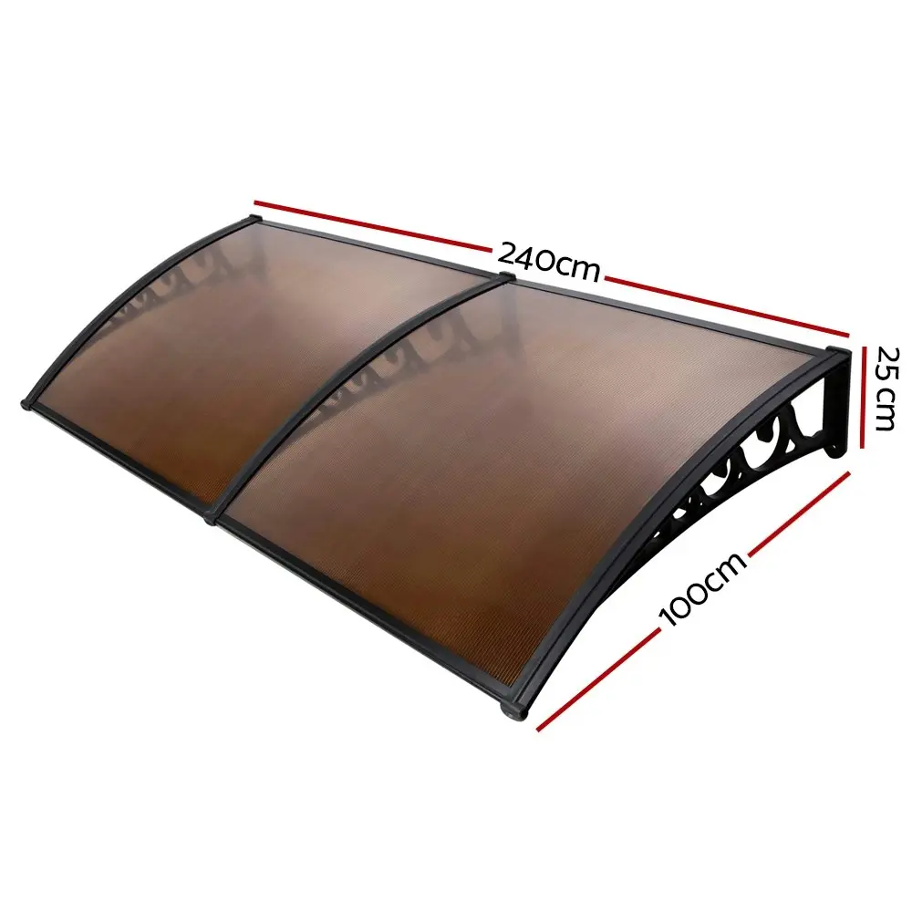 Instahut Window Door Awning? 1mx2.4m Brown Hollow Sheet Plastic Frame