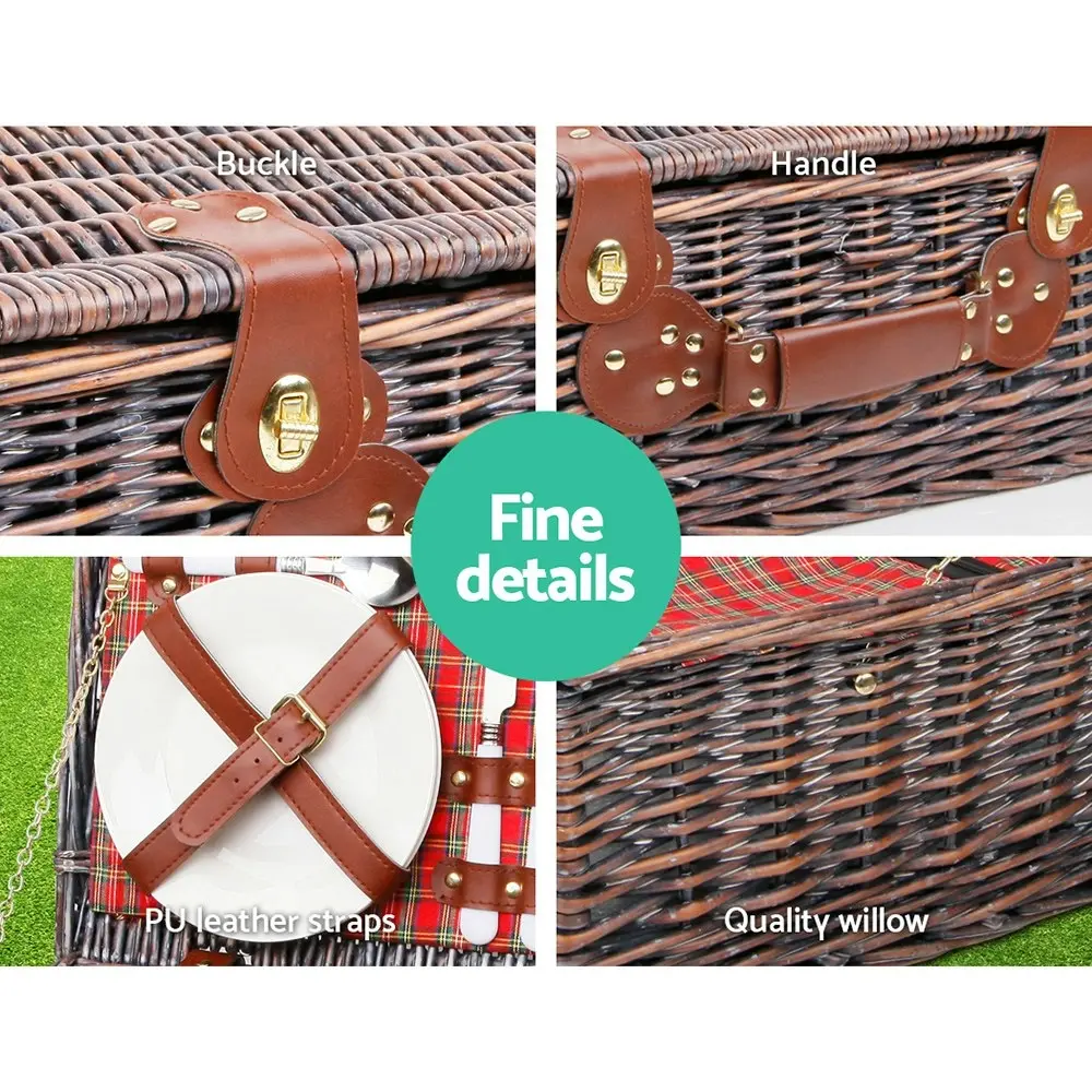 Alfresco 4 Person Picnic Basket Set Insulated Blanket Bag Red