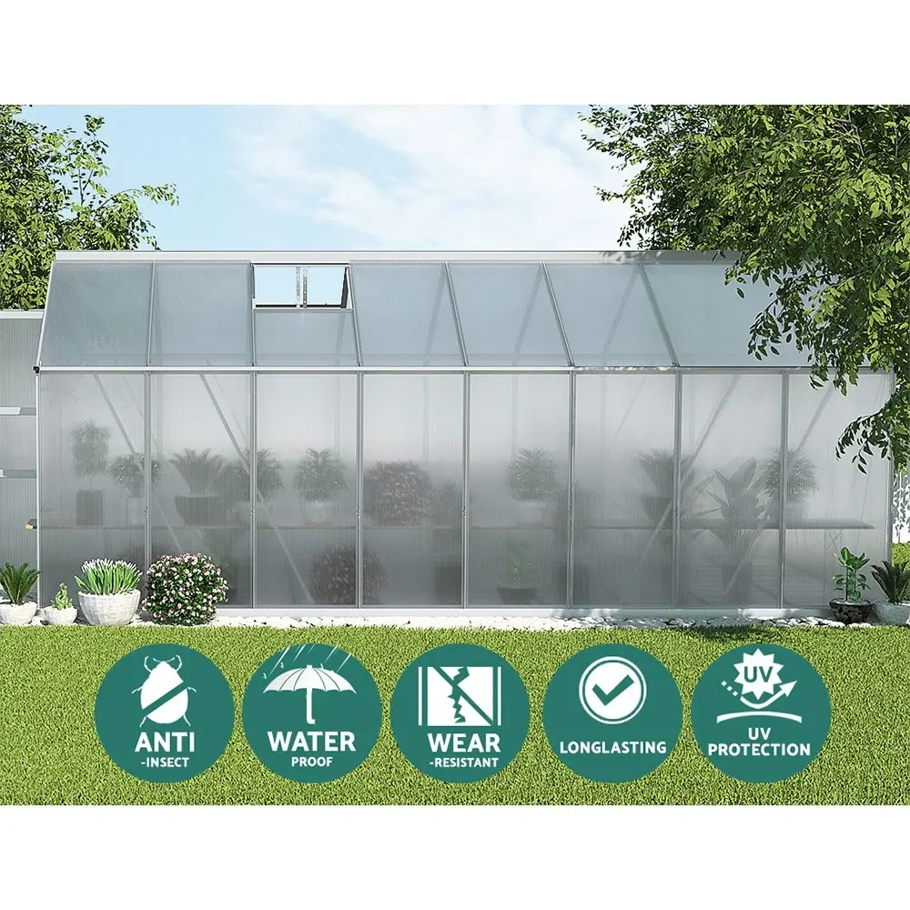 Greenfingers Greenhouse 4.7x2.5x2.26M Double Doors Aluminium Green House Garden Shed