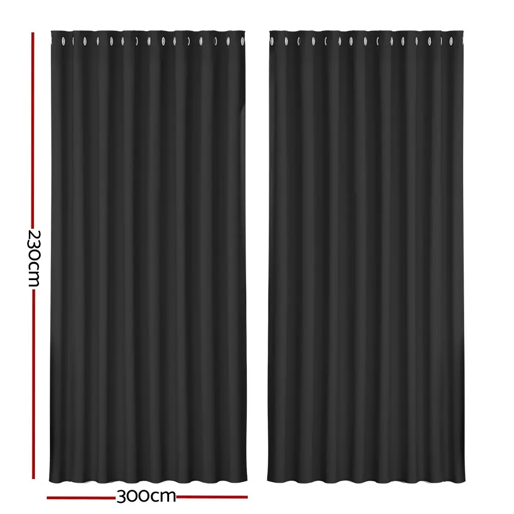 Artiss 2X Blockout Curtains Eyelet 300x230cm Black