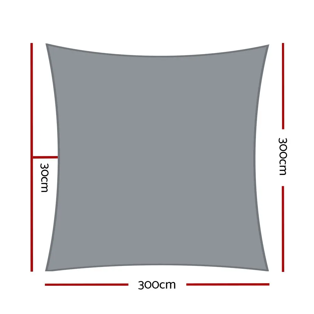 Instahut Shade Sail 3x3m Square 280GSM 98% Grey Shade Cloth