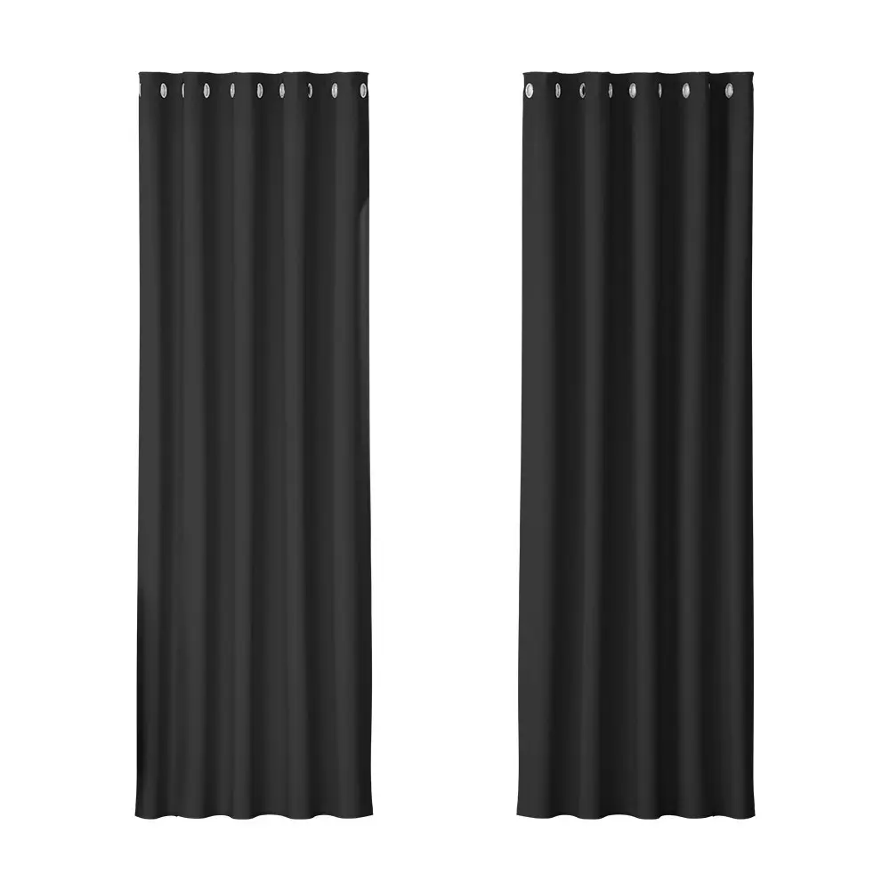 Artiss 2X Blockout Curtains Eyelet 180x213cm Black