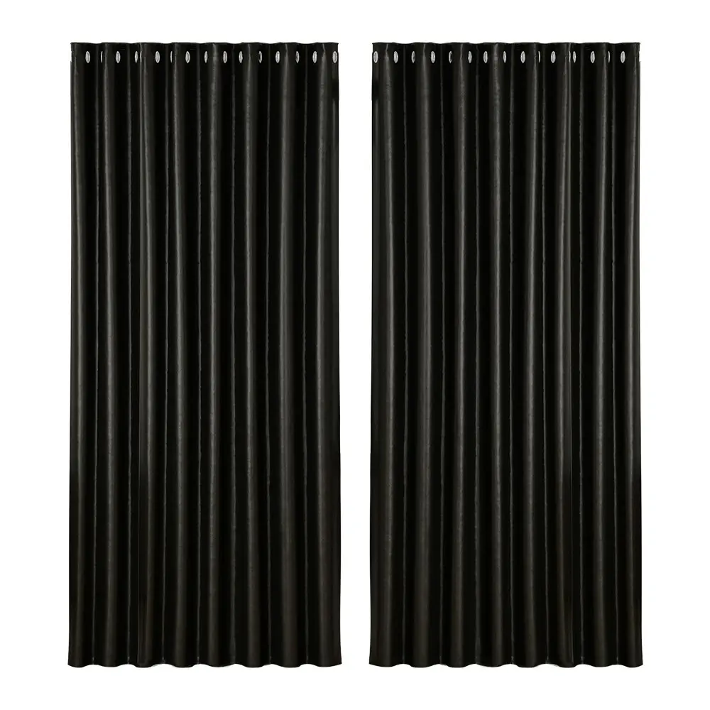 Artiss 2X Blockout Curtains Eyelet 300x230cm Black Shine