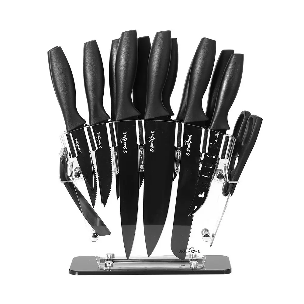 5-Star Chef 17PCS Kitchen Knife Set  w/ Block Stainless Steel Nonstick Sharpener