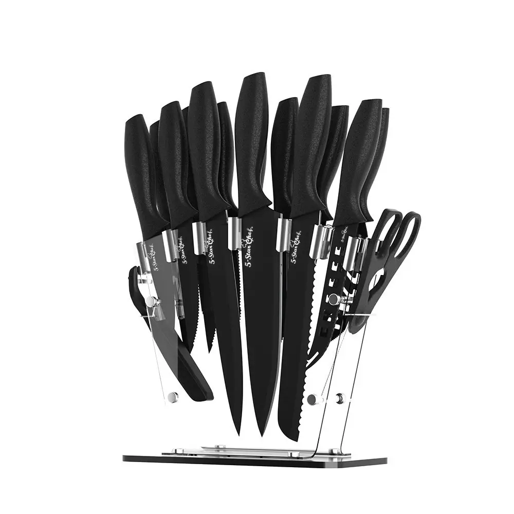 5-Star Chef 17PCS Kitchen Knife Set  w/ Block Stainless Steel Nonstick Sharpener