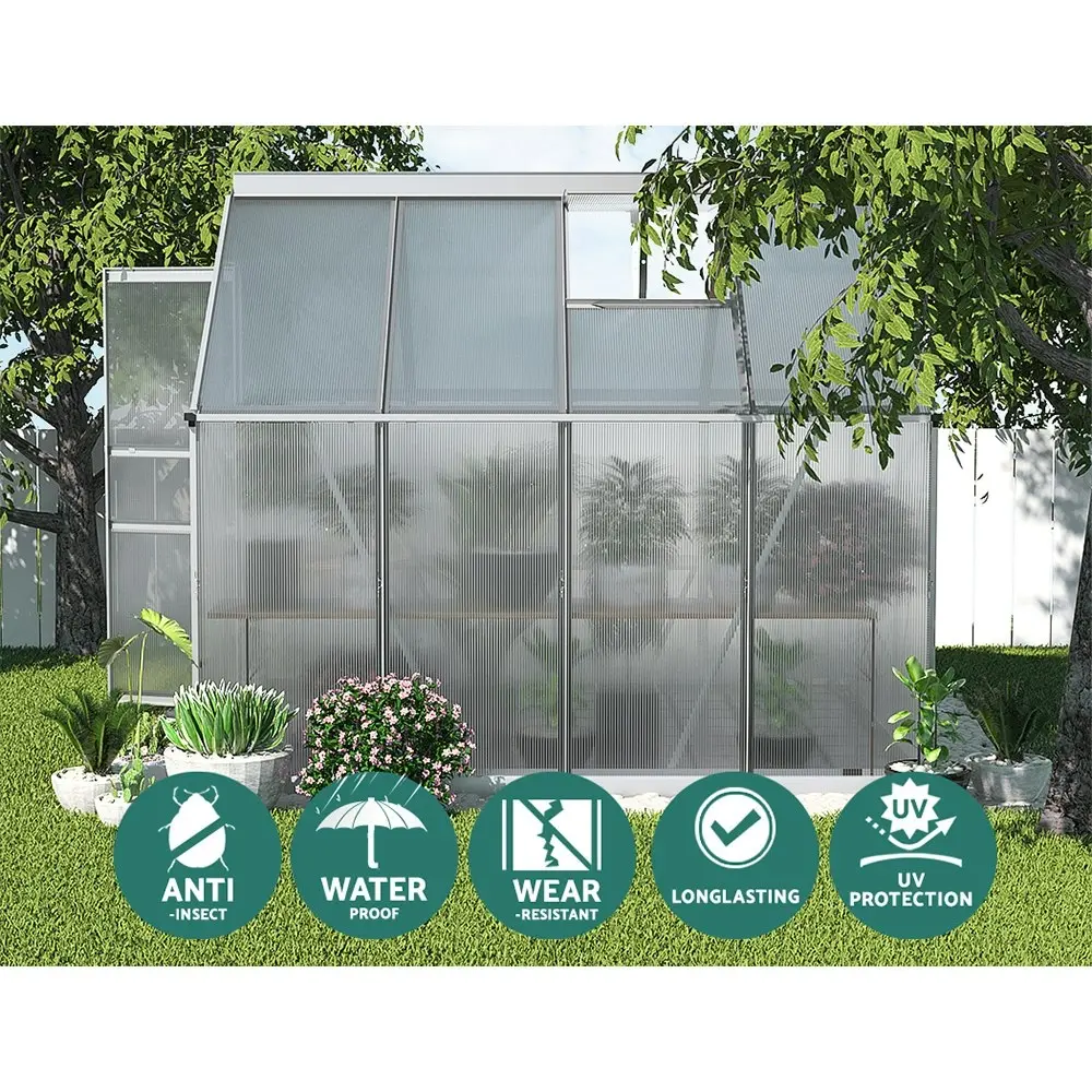 Greenfingers Greenhouse 2.42x1.9x1.95M Aluminium Polycarbonate Green House Garden Shed