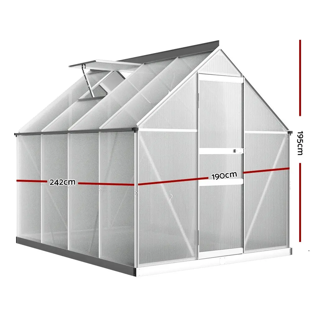 Greenfingers Greenhouse 2.42x1.9x1.95M Aluminium Polycarbonate Green House Garden Shed