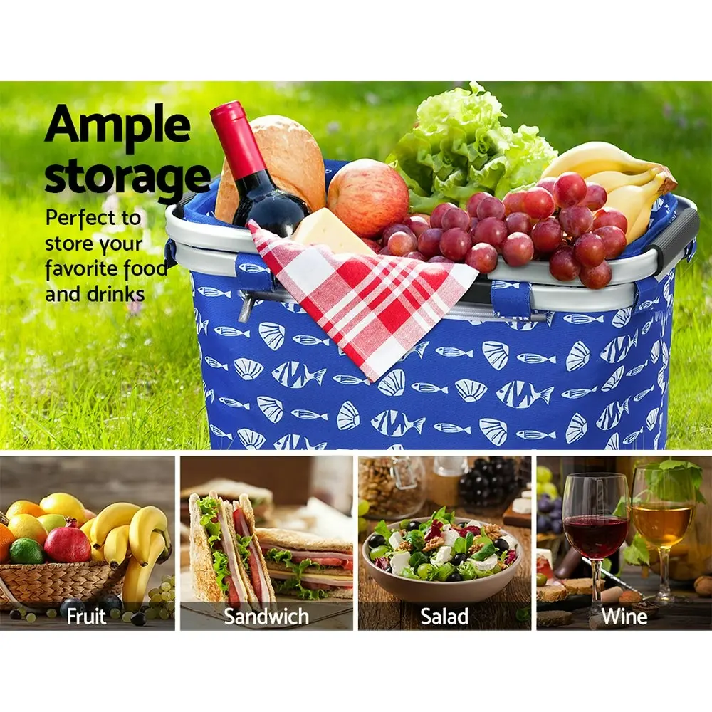 Alfresco Picnic Basket Folding Bag Hamper Food Insulated Storage