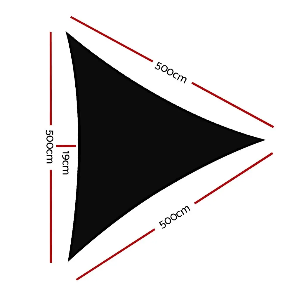 Instahut Shade Sail 5x5x5m Triangle 280GSM 98% Black  Shade Cloth