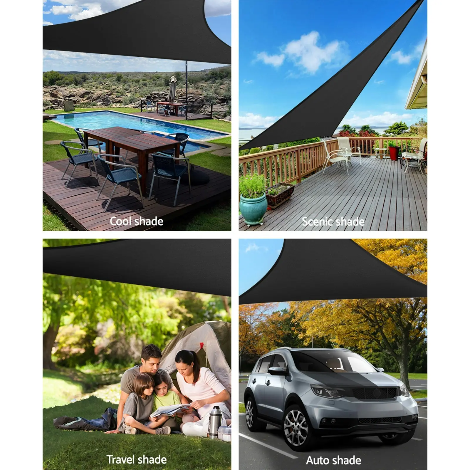 Instahut Shade Sail 5x5x5m Triangle 280GSM 98% Black  Shade Cloth