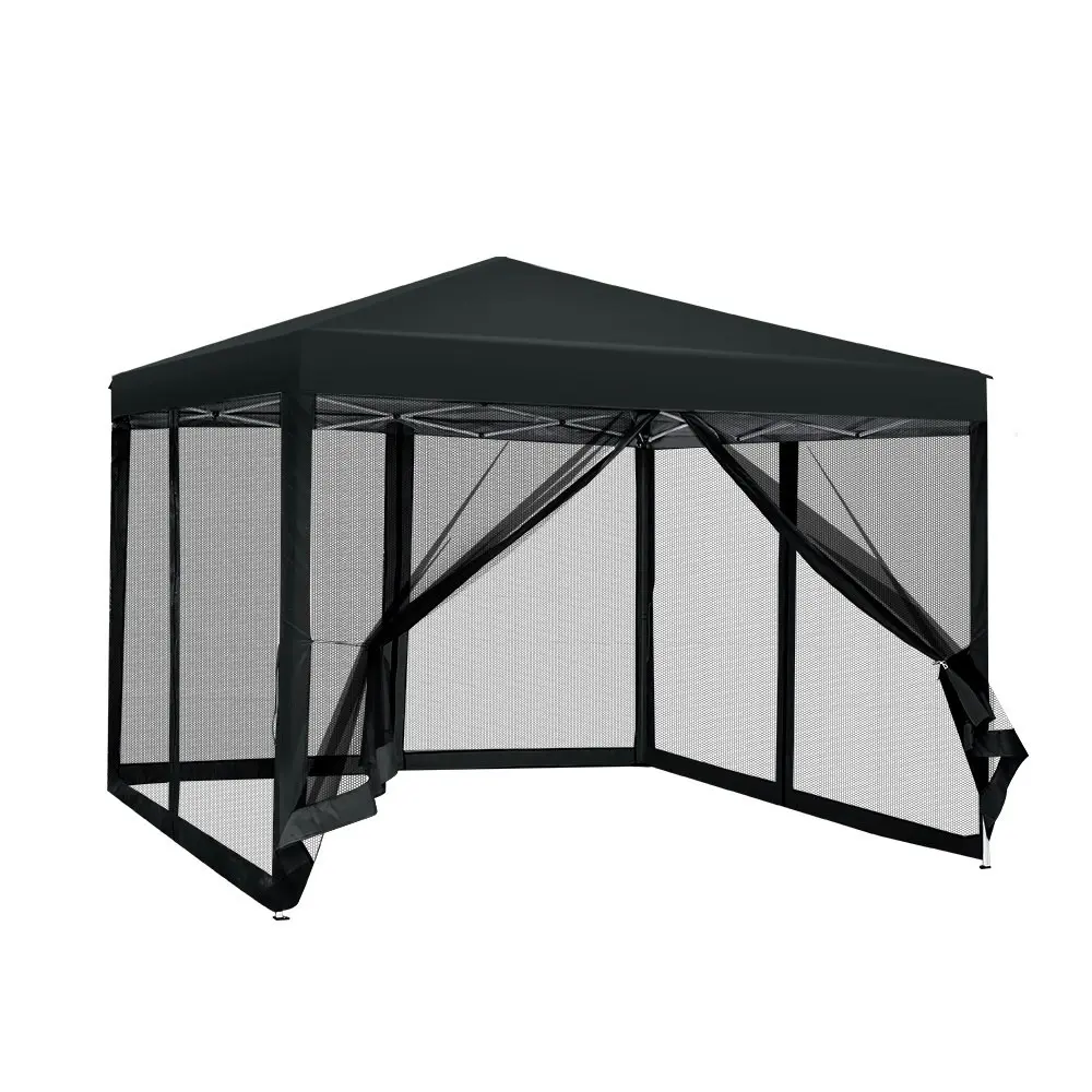 Instahut Gazebo Pop Up Marquee 3x3m Wedding Party Outdoor Camping Tent Canopy Shade Mesh Wall Black