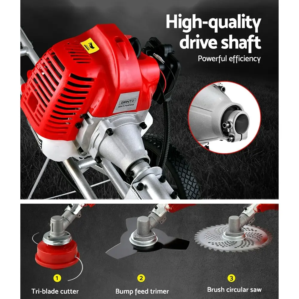 Giantz 62cc Petrol Brush Cutter Whipper Saw Trimmer 2 Stroke  3-in-1 Wheel