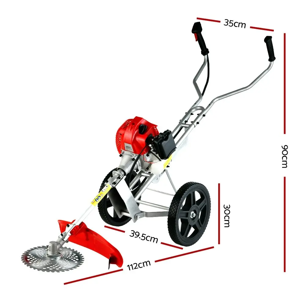 Giantz 62cc Petrol Brush Cutter Whipper Saw Trimmer 2 Stroke  3-in-1 Wheel