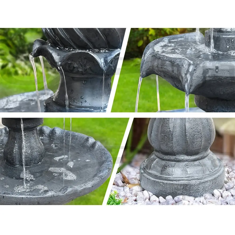 Gardeon Solar Water Feature 3-Tier Fountain with Pump Kit Bird Bath 93CM Black