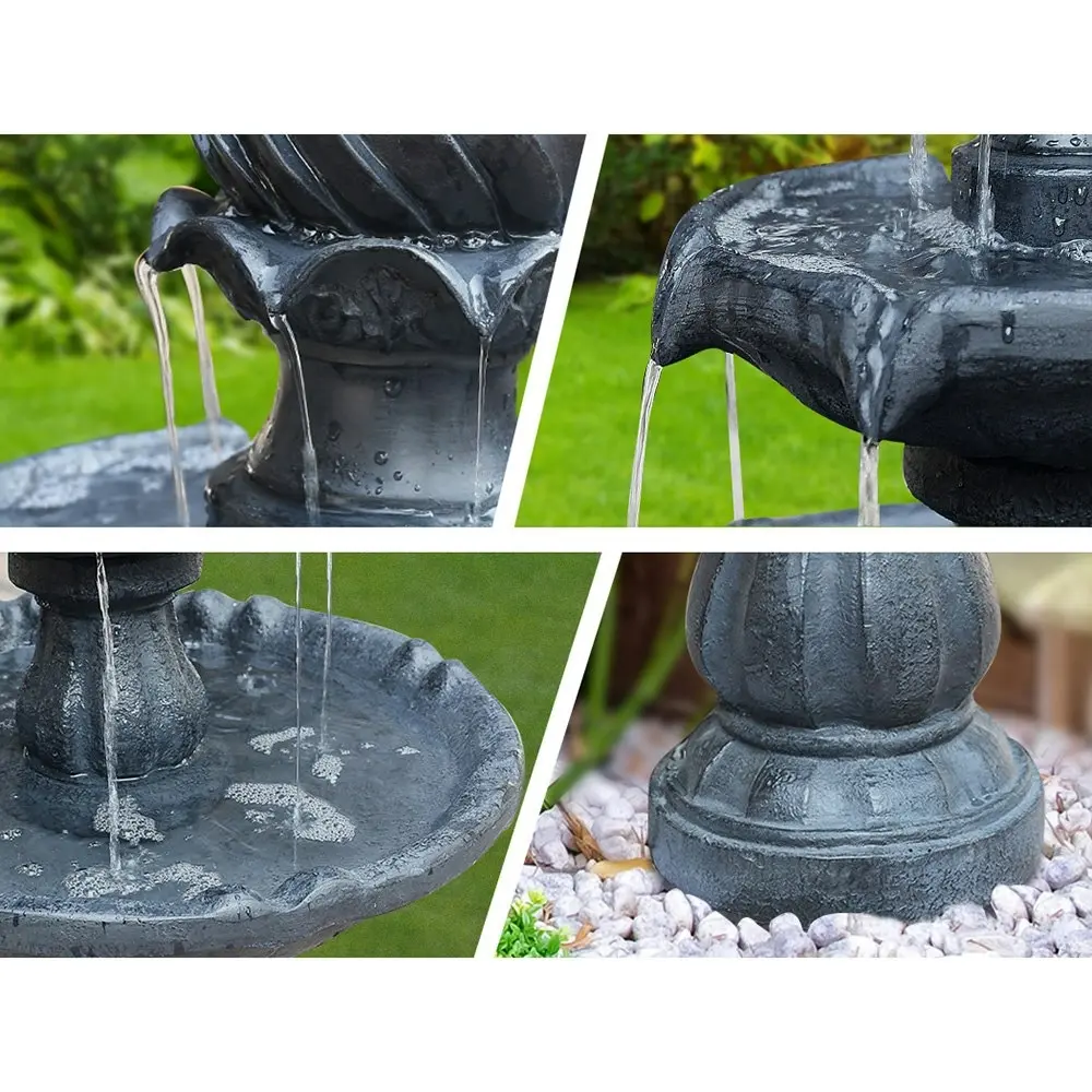 Gardeon Solar Water Feature 3-Tier Fountain with Pump Kit Bird Bath 93CM Black