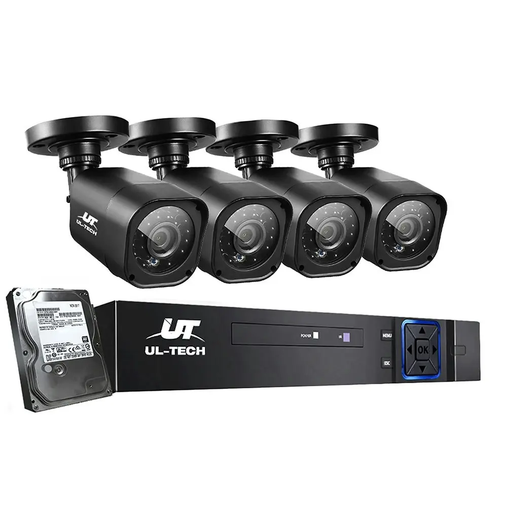 UL-tech CCTV Camera Security System 4CH DVR 4 Square Cameras 1TB Hard Drive