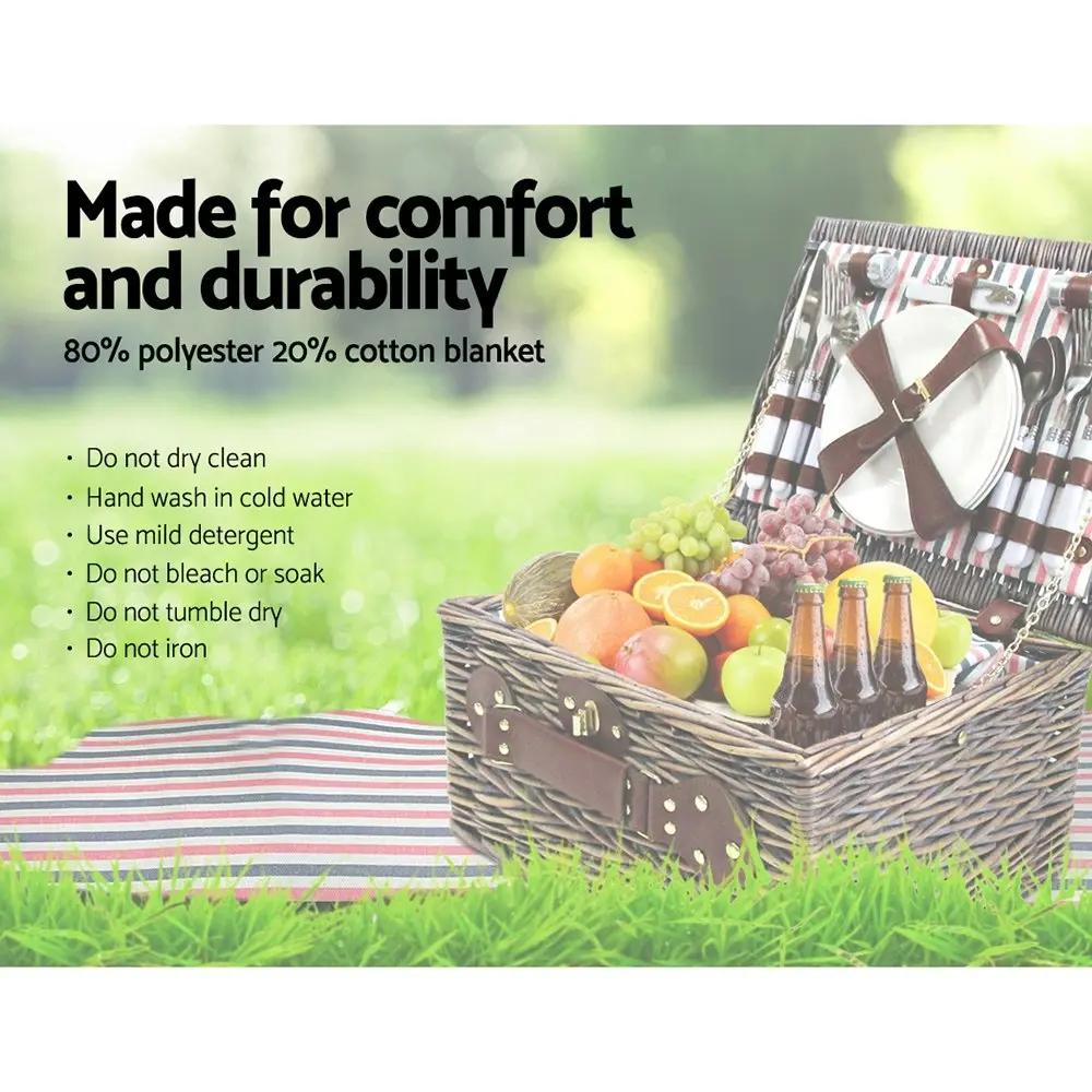 Alfresco 4 Person Picnic Basket Set Insulated Blanket Bag