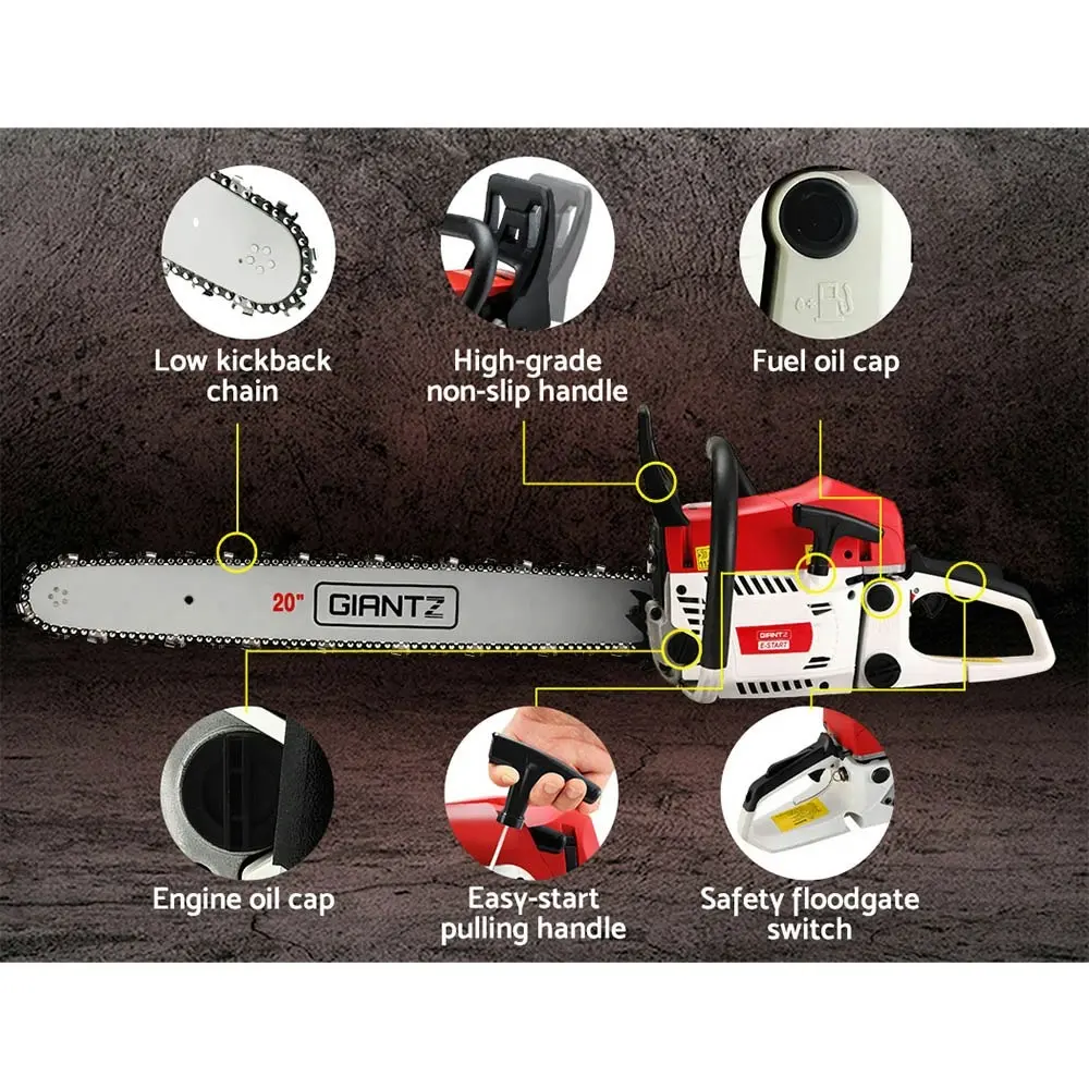 Giantz Chainsaw Petrol 62CC 20" Bar Commercial E-Start Pruning Chain Saw Spark Plug