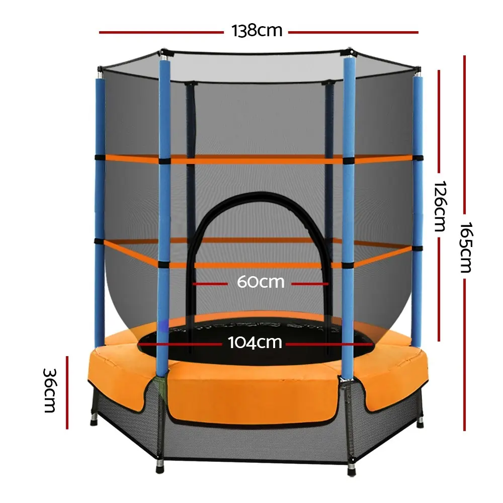 Everfit 4.5FT Trampoline for Kids w/ Enclosure Safety Net Rebounder Gift Orange