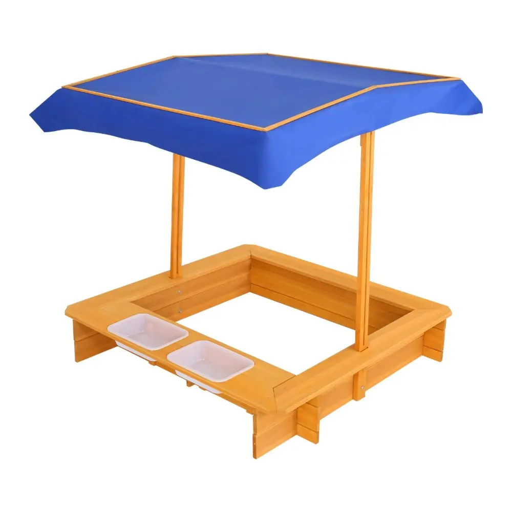 Keezi Kids Sandpit Wooden Sandbox Sand Pit with Canopy Water Basin Toys 103cm