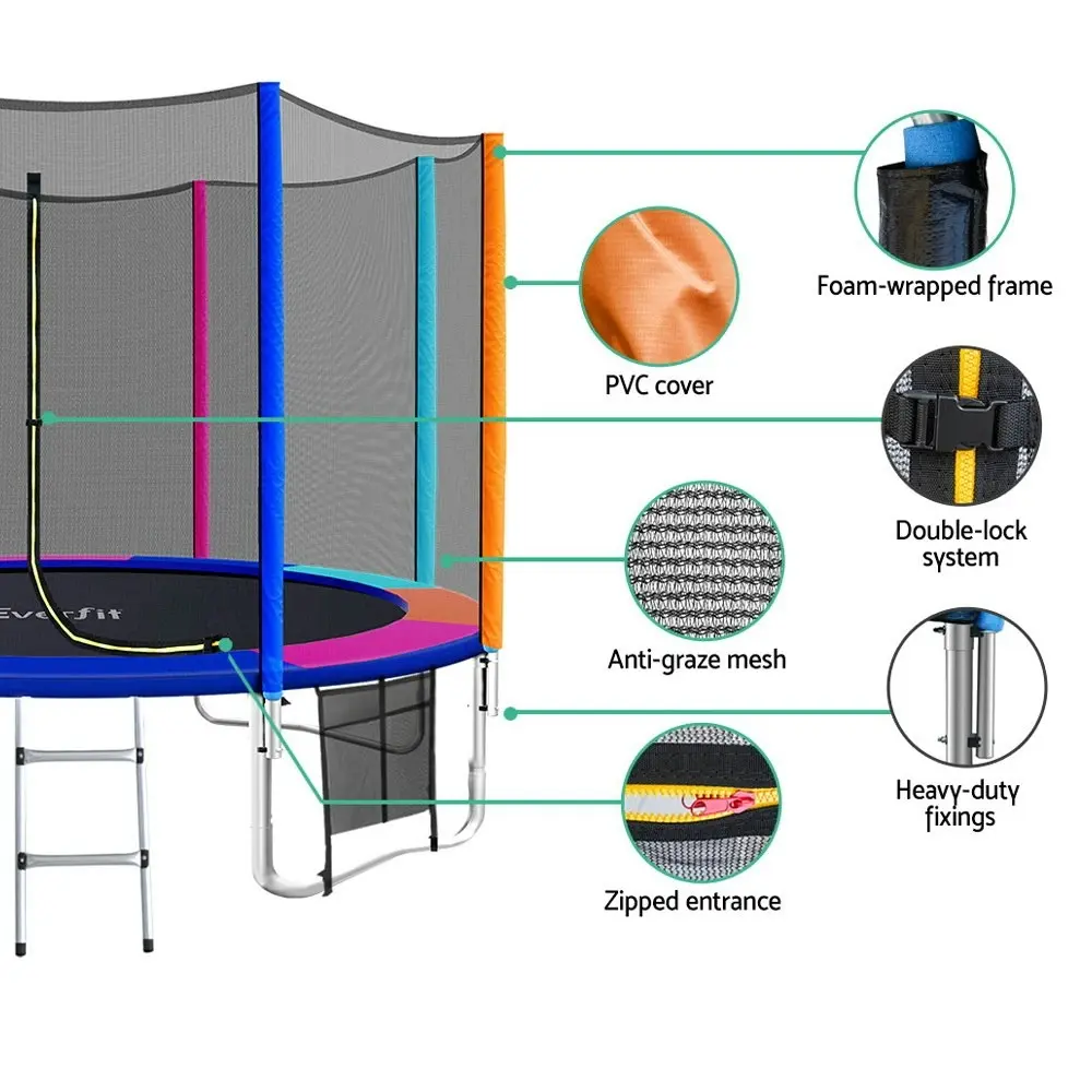 Everfit 12FT Trampoline for Kids w/ Ladder Enclosure Safety Net Pad Gift Round