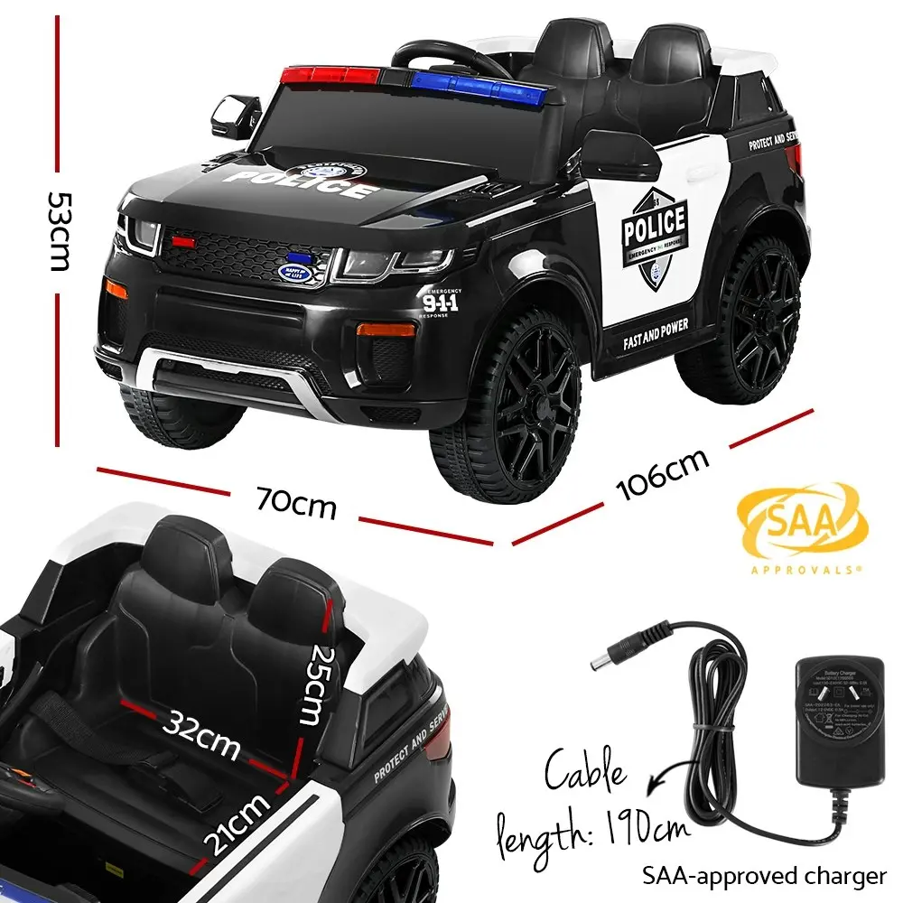 Rigo Kids Electric Ride On Patrol Police Car Range Rover-inspired Remote Black