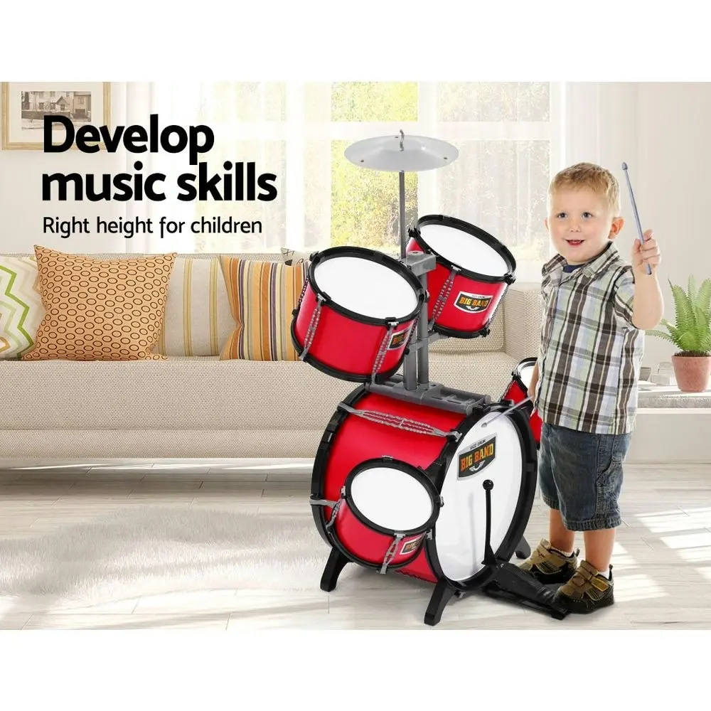 Keezi Kids Drum Kit Set Pretend Play Junior Drums Musical Toys Childrens 7pcs