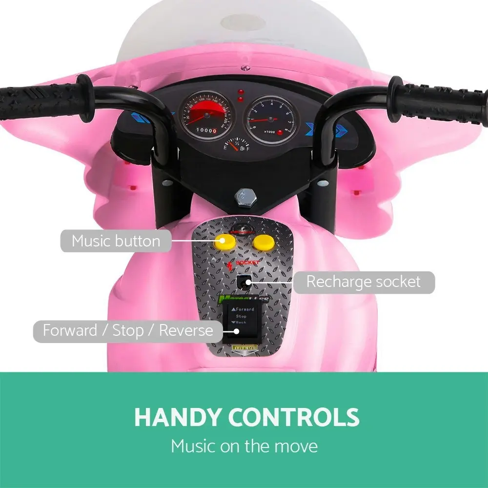 Rigo Kids Electric Ride On Police Motorcycle Motorbike 6V Battery Pink