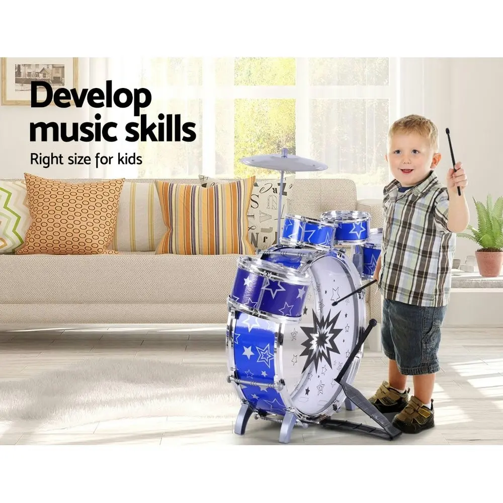 Keezi Kids Drum Kit Set Pretend Play Junior Drums Musical Toys Childrens 11pcs