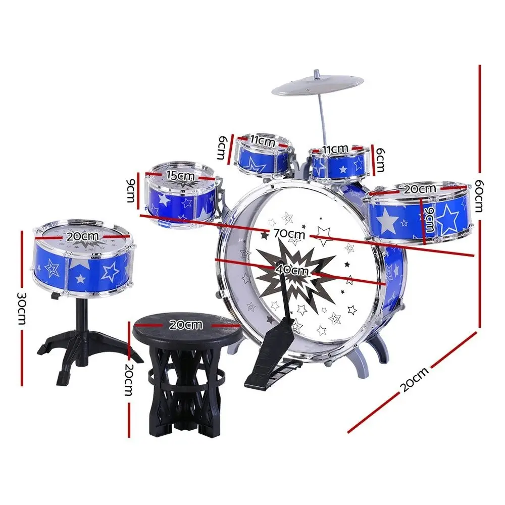 Keezi Kids Drum Kit Set Pretend Play Junior Drums Musical Toys Childrens 11pcs