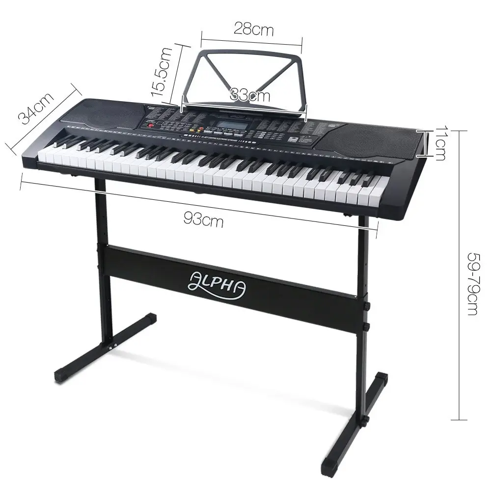 Alpha 61 Keys Electronic Piano Keyboard Digital Electric w/ Stand Lighted Black