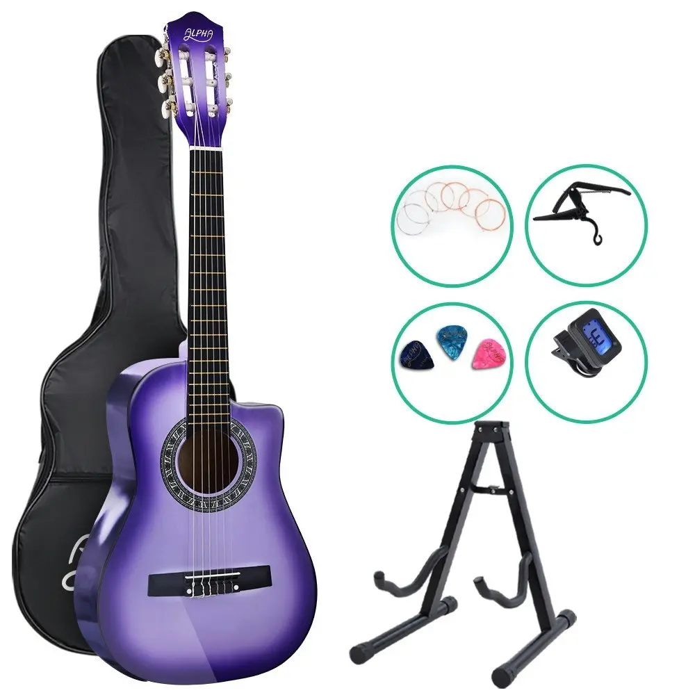 Alpha 34 Inch Classical Guitar Wooden Body Nylon String w/ Stand Beignner Purple