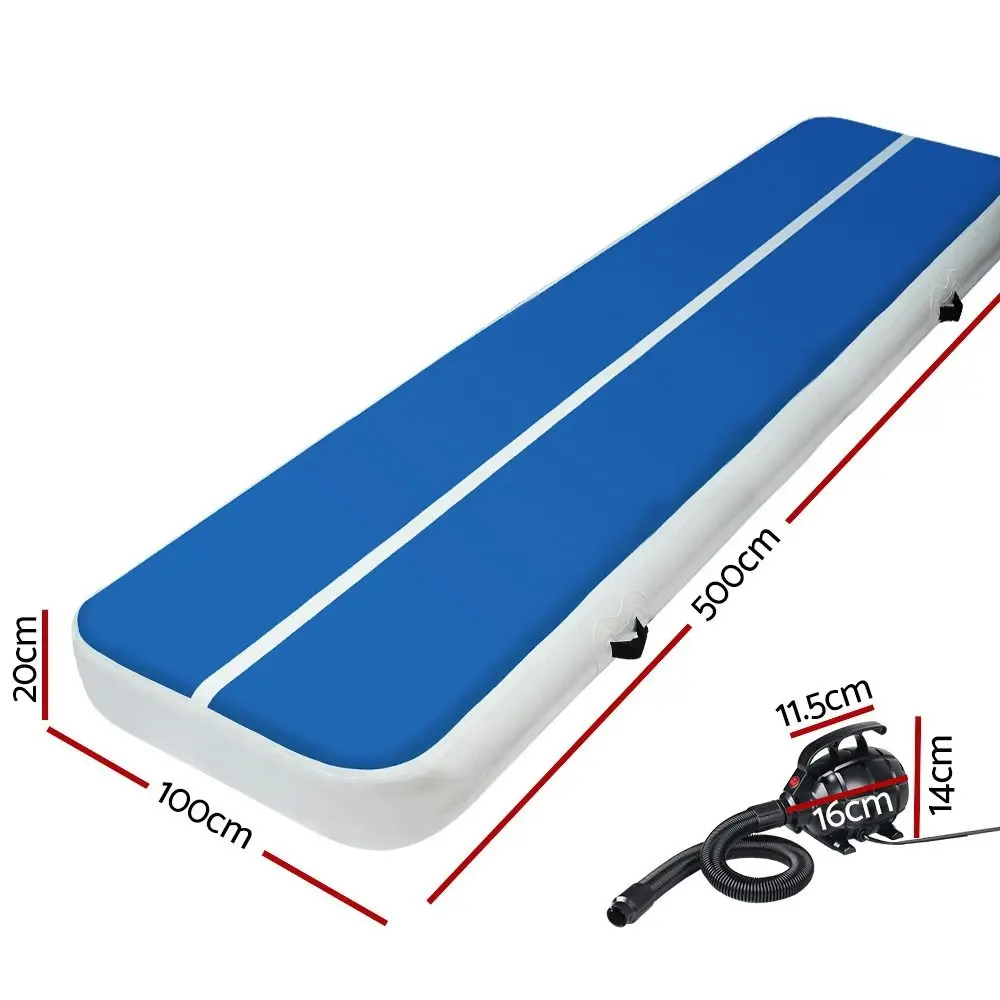 Everfit 5M Air Track Gymnastics Tumbling Exercise Yoga Mat W/ Pump Inflatable Blue