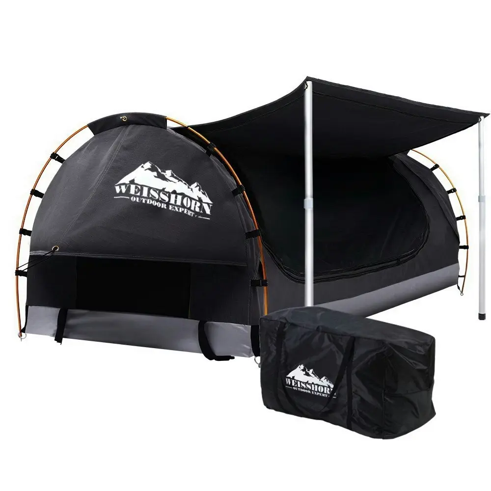 Weisshorn Double Swag Camping Swags Canvas Free Standing Dome Tent Dark Grey 4CM